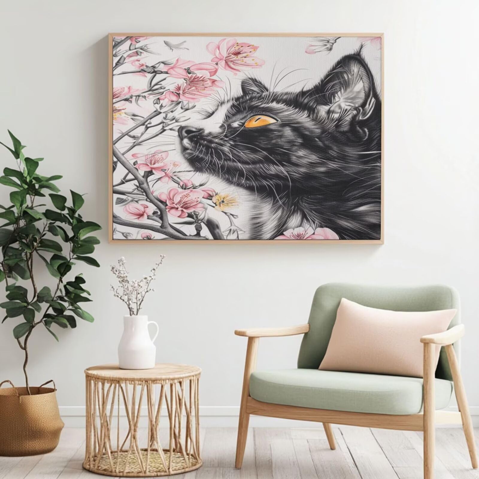 Kit per pittura con numeri per adulti, gatto, pittura ad acquerello con numeri per principianti, pittura acrilica con 6 pennelli, pittura ad olio per decorazione da parete, 90 x 65 cm, senza cornice)