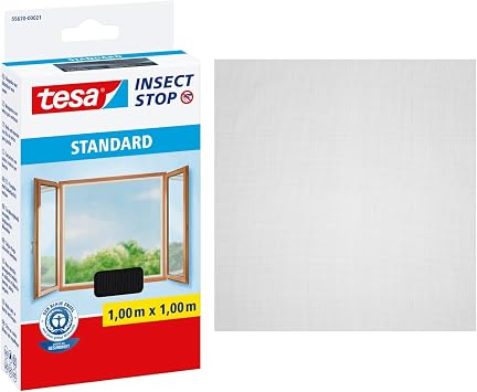 tesa INSECT STOP Klett Fliegengitter für Fenster - Insektenschutz mit Klettband, zuschneidbar - Mückenschutz ohne Bohren - 1 x Fliegen Netz - 100 cm x 100 cm - Anthrazit