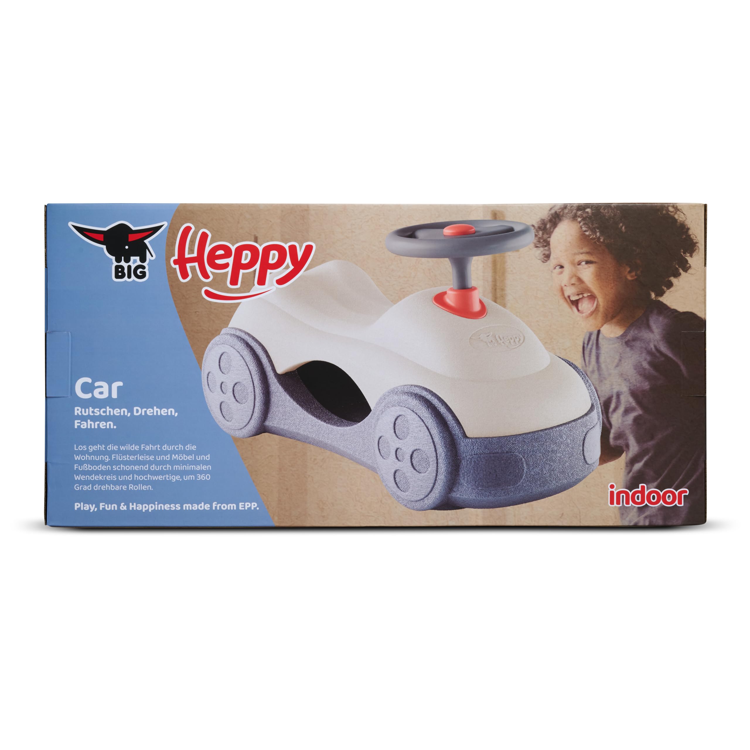 Big Heppy Car – Rutschfahrzeug mit 360°-Rollen & Stauraum – Indoor Rutscher, leicht & möbelschonend – EPP Material – kindersicher & robust, für Kinder ab 12 Monaten
