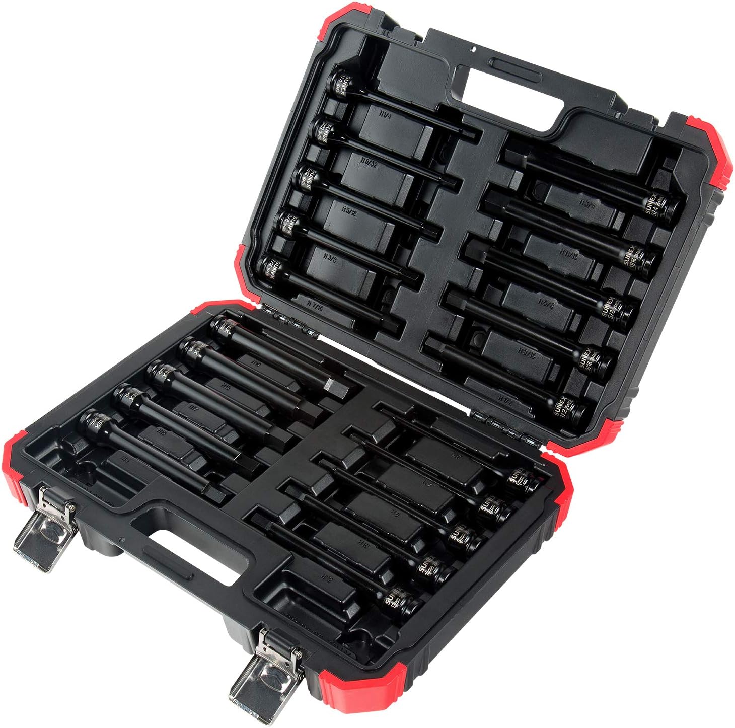 SUNEX TOOLS 2637L 20pc 1/2" Drive Impact Hex Driver Master Set 6in. ยผโ to 9/32โ and 6mm to 17mm, ,