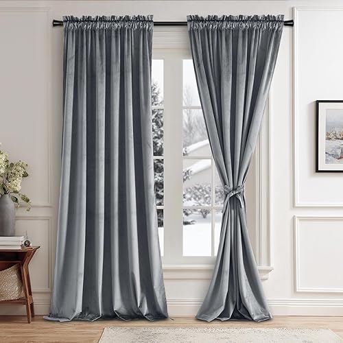 Miniatura 207 de Cortinas de terciopelo JIUZHEN, cortinas opacas suaves de terciopelo retro para dormitorio, cortinas elegantes con reducción de ruido y Rosa