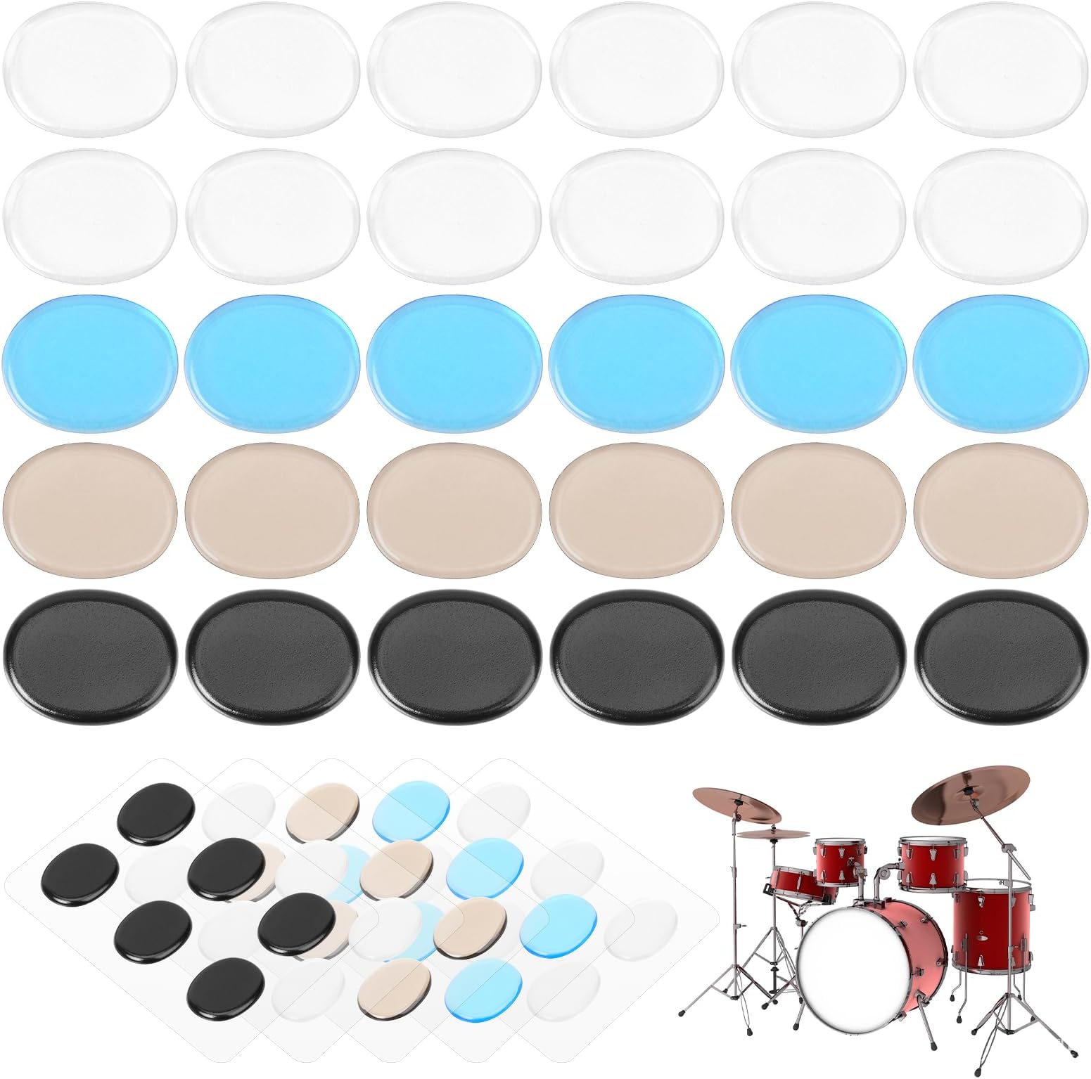 salbsever 30 Pieces Drum Dampeners Gels Silencer Drum Pads Soft Drum Dampeners Drum Dots for Drums Cymbals Control, Drum Damper Gel Pads Drum Muffler Drum Accessories And Parts