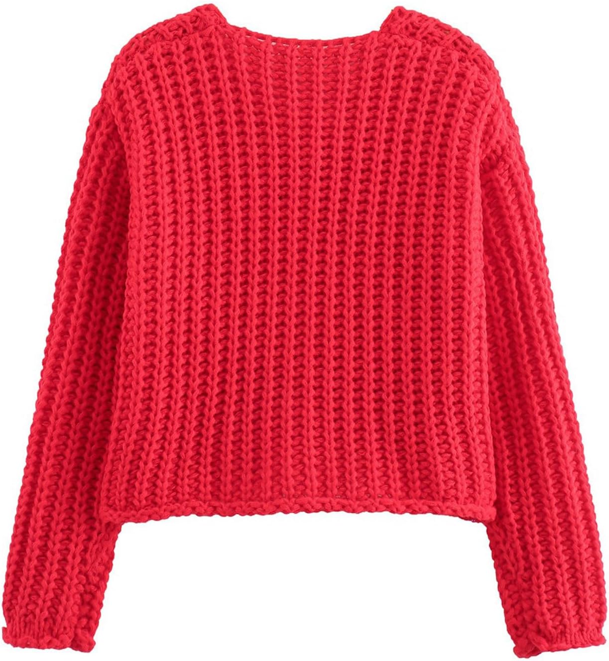 Women Button Down Sweaters Crochet Chunky Knit Long Sleeves Cropped Cardigan Open Front Outwear with Pockets - Image 4