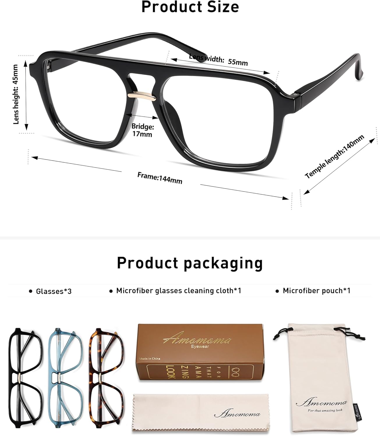 AMOMOMA 3 Pack Trendy Aviator Reading Glasses for Women Men Stylish Square Blue Light Blocking Readers AM6164 - Image 5