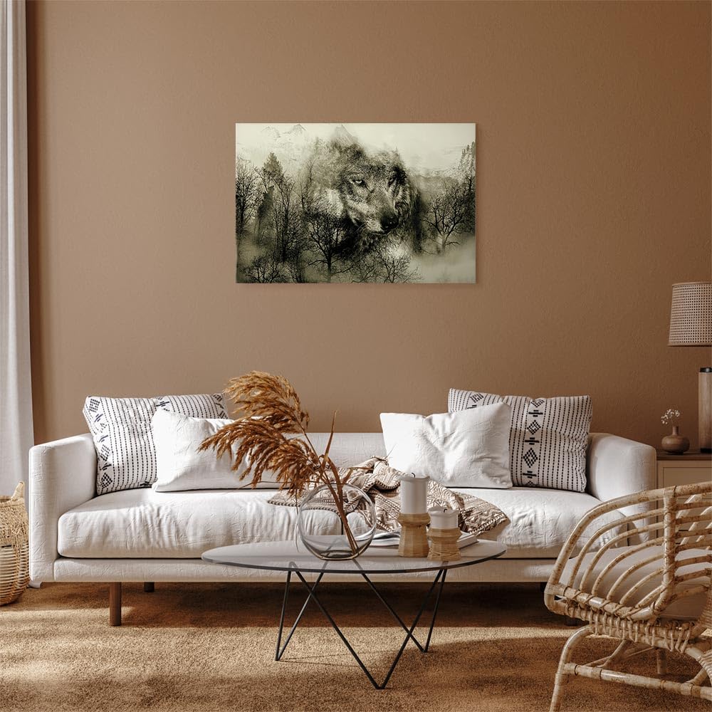 murando Cuadro en Lienzo Lobo 120x80 cm - 1 Parte Impresión en Material Tejido no Tejido Impresión Artística Imagen Gráfica Decoracion de Pared Montanas Paisaje Sepia g-A-0140-b-d