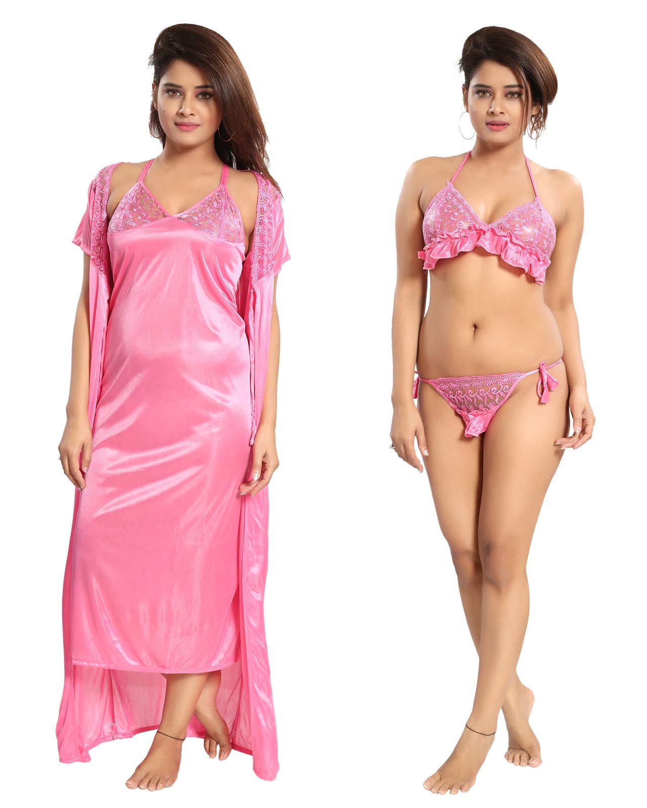 Women's Satin Solid Nightwear Set Pack of 4