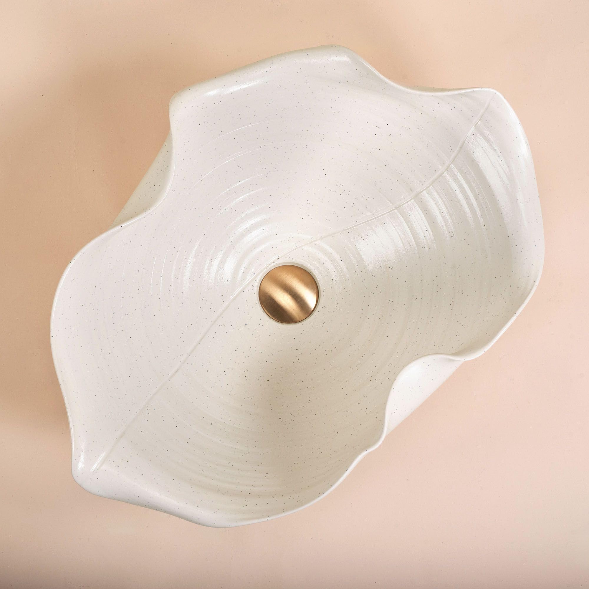 Rea - Lavabo Da Appoggio Asimmetrico Hm-02, Beige, Ecru, Pietra Artificiale, Ceramica Sanitaria, 54X40X18Cm