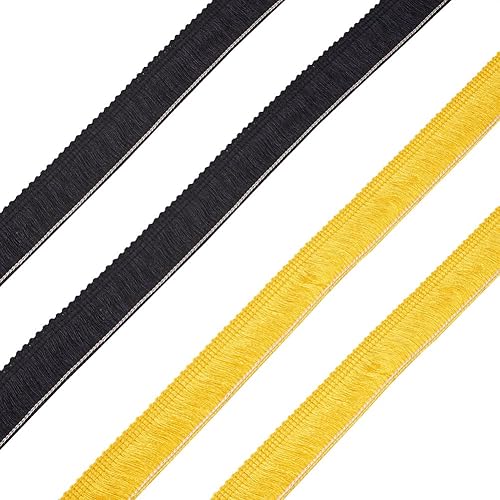 MegaPet - 2 tarjetas de flecos de poliéster dorado y negro con borlas, ribete de encaje de 1 pulgada x 82 pies, para costura, acolchado, ropa,