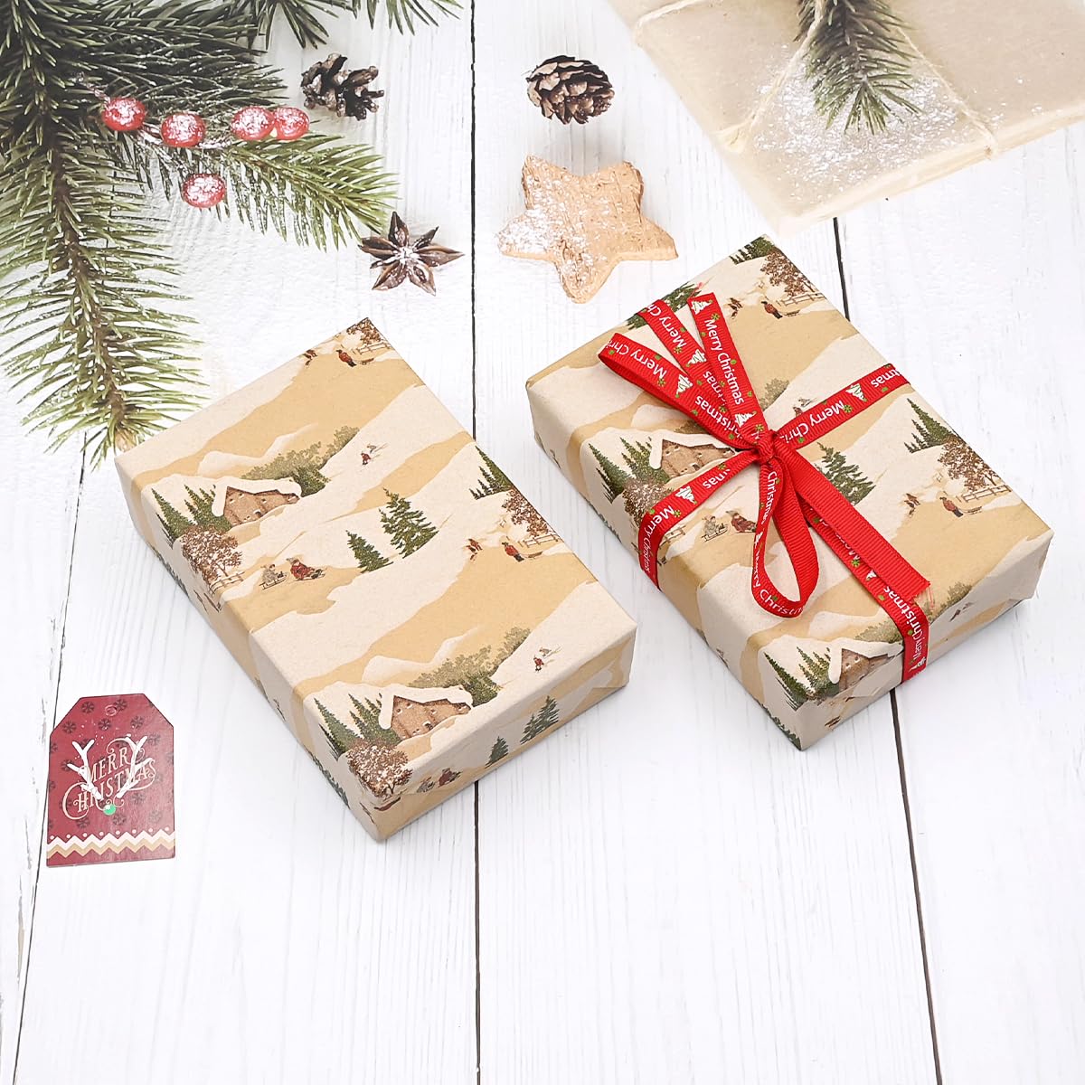 Rouleau De Papier Cadeau Kraft Bleu Avec élan - 76cm X 15m, Recyclable, Pour Noël Et Fêtes - 4