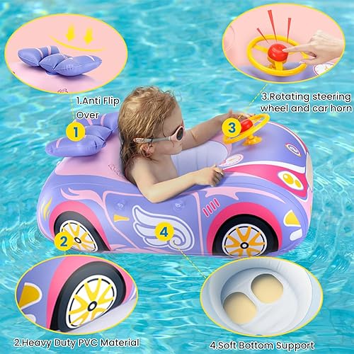 Miniatura 4 de Flotador inflable de PVC grueso 3D para piscina con cubierta de parasol y volante, edad de 1 a 4 años