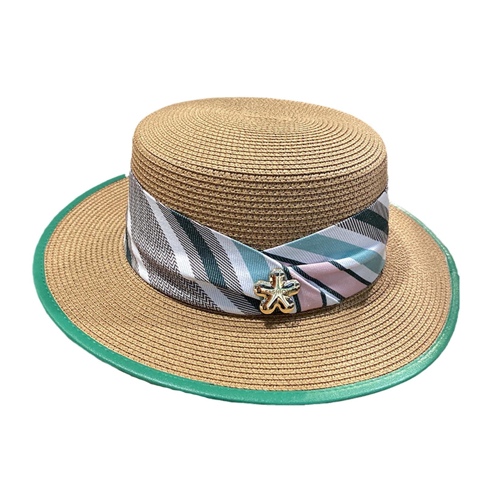 Damen Sonnenhüte für Sommer Strohstrand Flacher Hut Sonnenschutz Breitkehne Boater Hut khaki-56-58cm