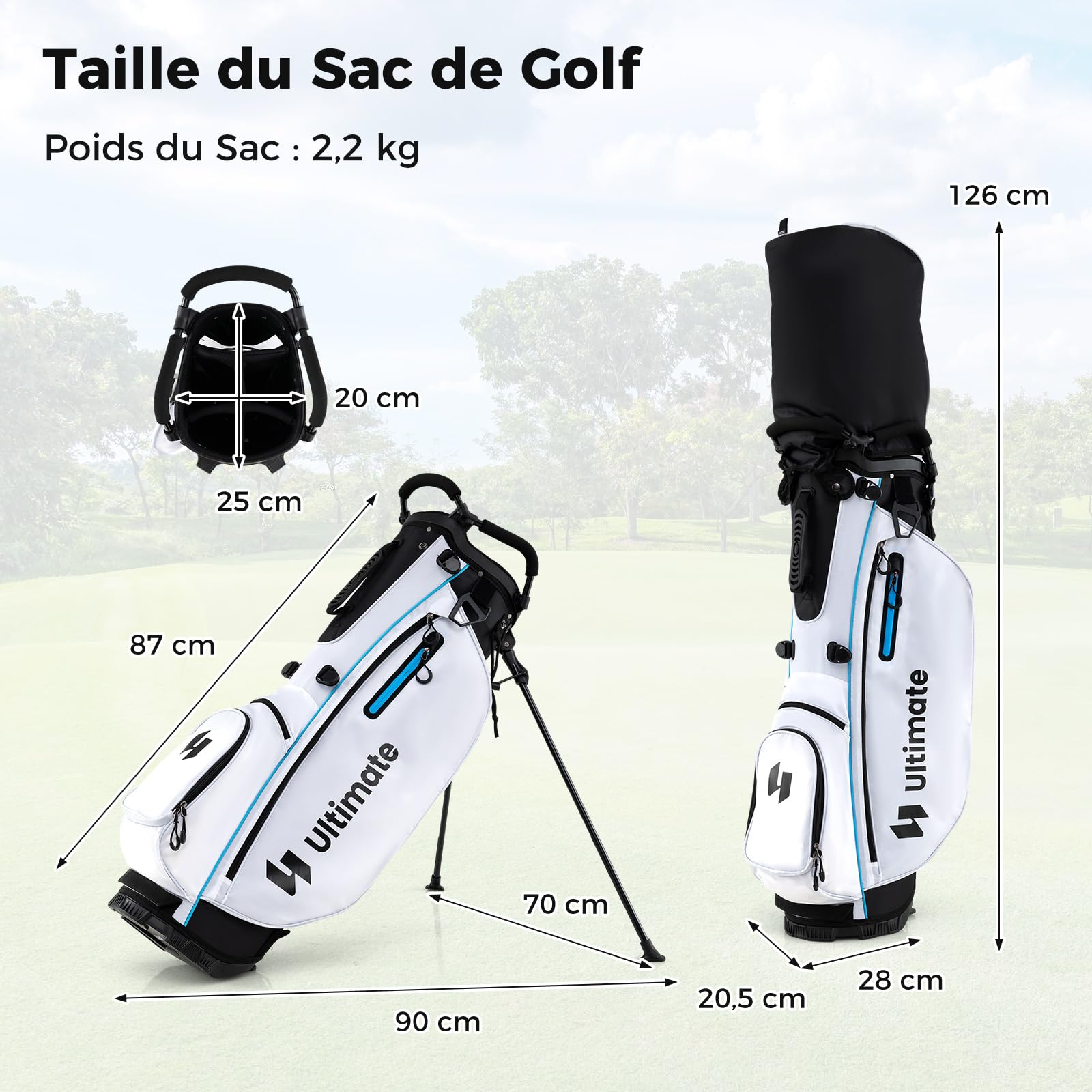 COSTWAY Ensemble Club de Golf Portable, Sac Trépied avec Driver 460CC #1, Bois #3 Hybride Fers #5#6#7#8#9#P #S Putter, Couvre-Chefs pour Droitier