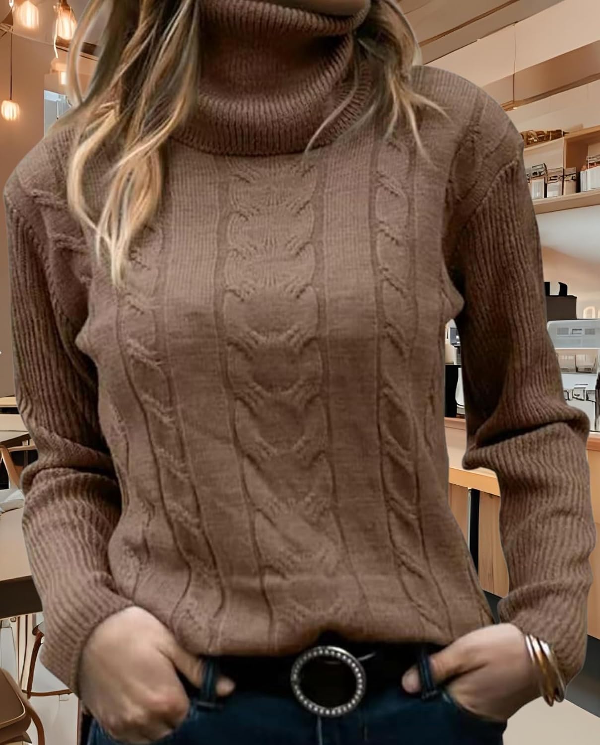 Women's Retro High Neck Pullover Sweater Long Sleeve Casual Warm Top for Vacation and Daily Wear - Image 3