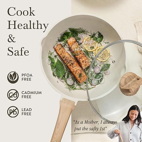 Miniatura 3 de CAROTE Sartén Antiadherente Profunda de 10 Pulgadas para Freír con Tapa, Sartén Jumbo de 4.5 Cuartos para Saltear con Pico Vertedor, Sartén para