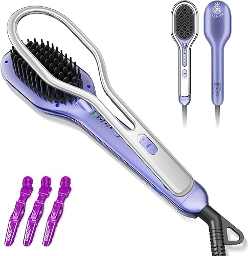 Cepillo alisador de pelo de cerámica, peine alisador de anillo iónico negativo, cepillo de calor para peinados naturales, doble voltaje,