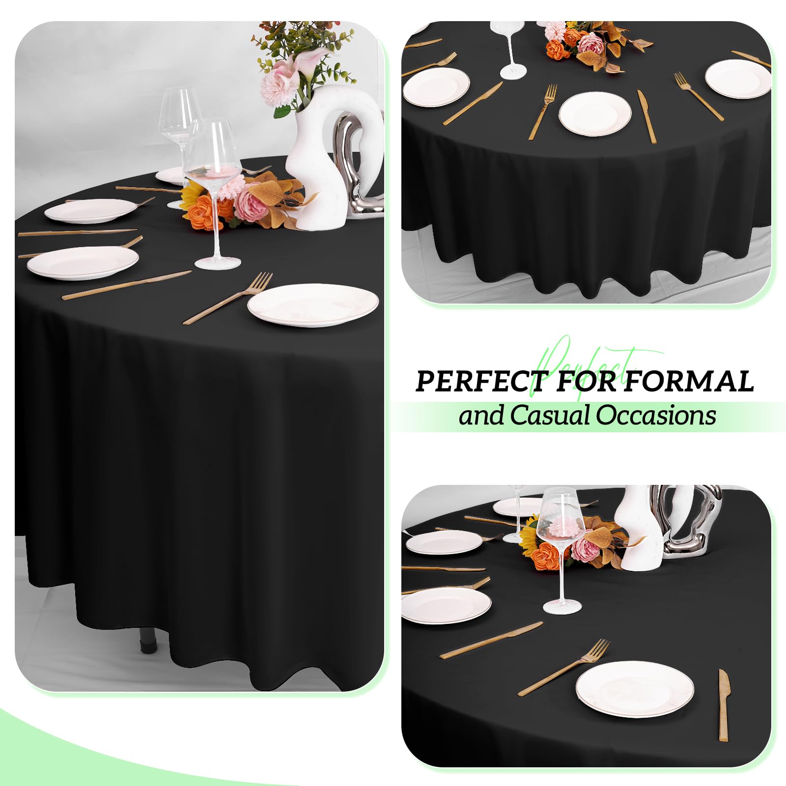 Snapklik.com : 10 Pack Black Table Cloth Round 120 Inch Black Tablecloths  For Round Tables Wrinkle Resistant Polyester Table Cloth Fabric Table Cover  For Party Wedding Events And Camping, image size:1600x1600