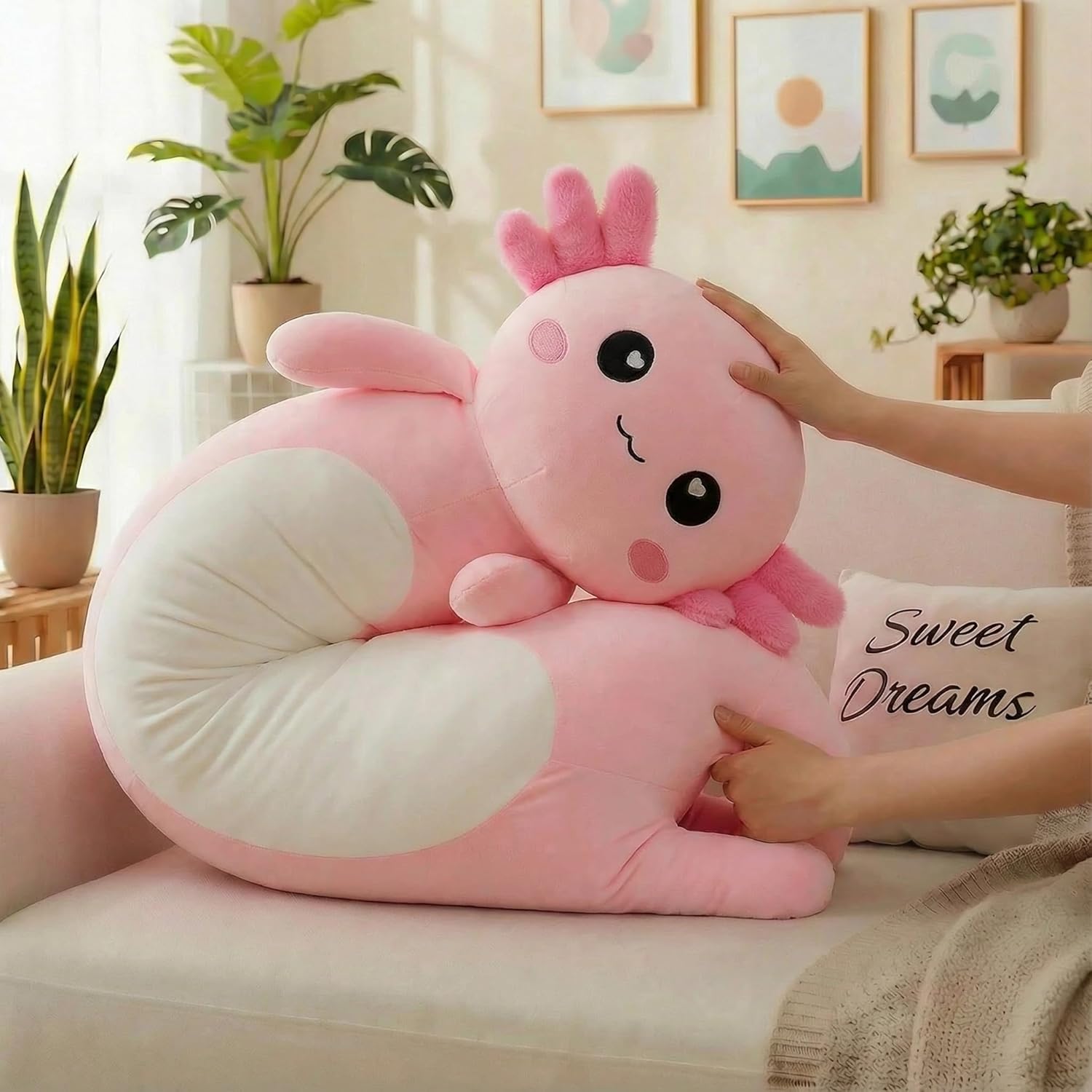 Long Axolotl Plush Pillow, Pink Axolotl Stuffed Animal for Girls and Boys Salamander Plush Toy Gift for Christmas (Pink, 65cm/25.59inch) - Image 5
