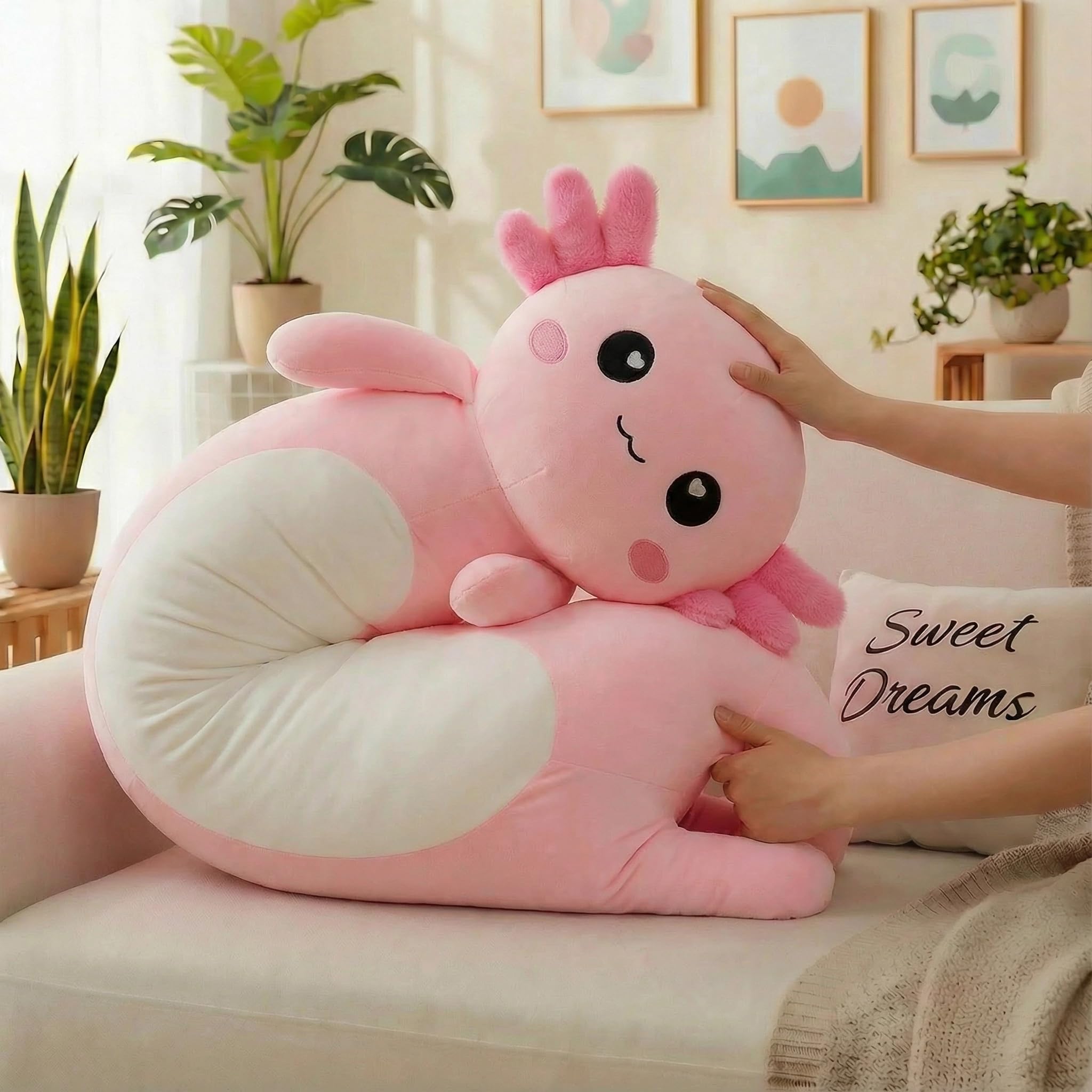 Kekeso Ajolote de Peluche Gigante, Almohada Larga para Abrazar, Peluche Suave para Niños y Niñas - Rosa, 100cm