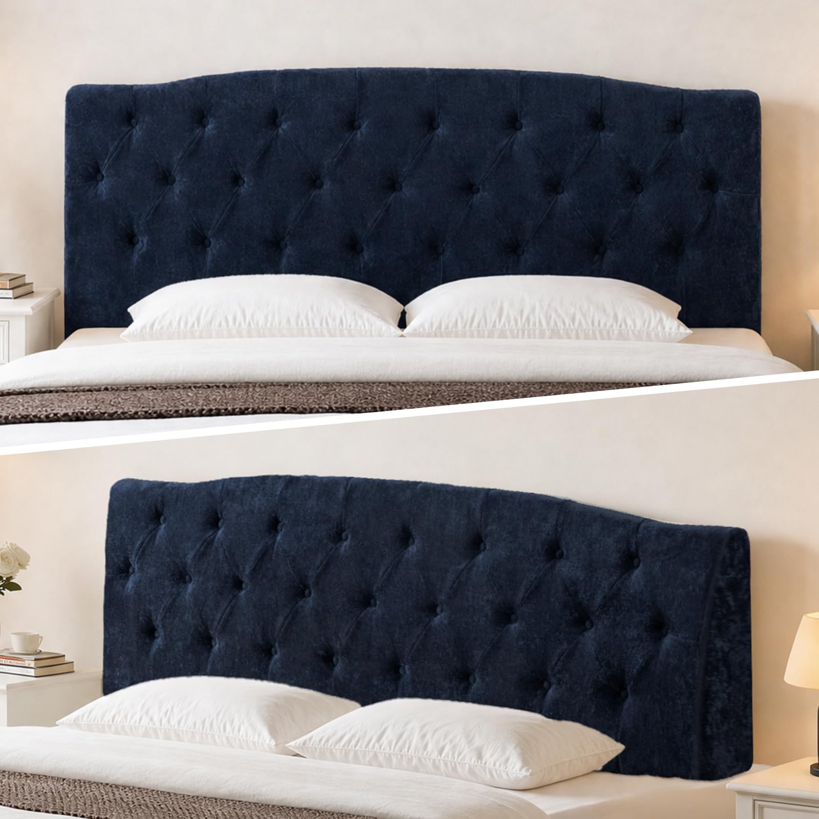 Vamcheer King Upholstered Headboard Navy Blue, No Assembly