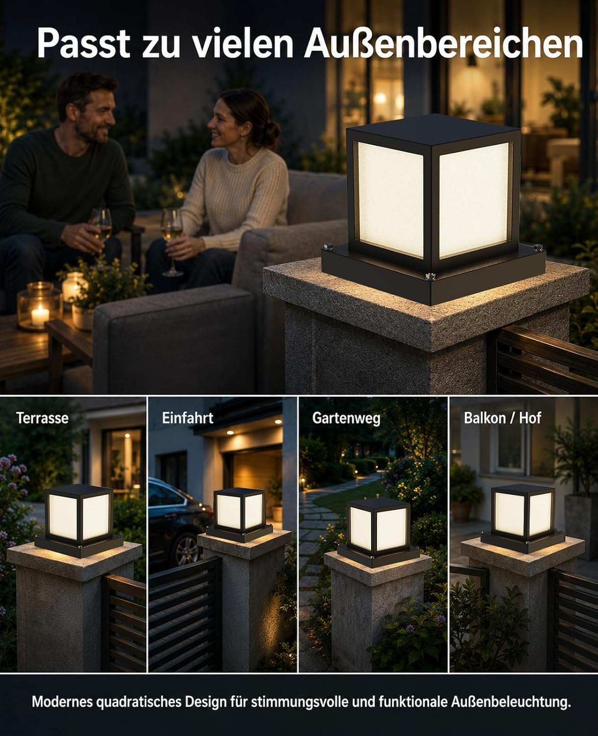 Sockelleuchte Außen 15W LED IP65 Metall E27 Gartenlampe 3 Farbtemperaturen 3000K/4000K/6000K Wegeleuchte Schwarz