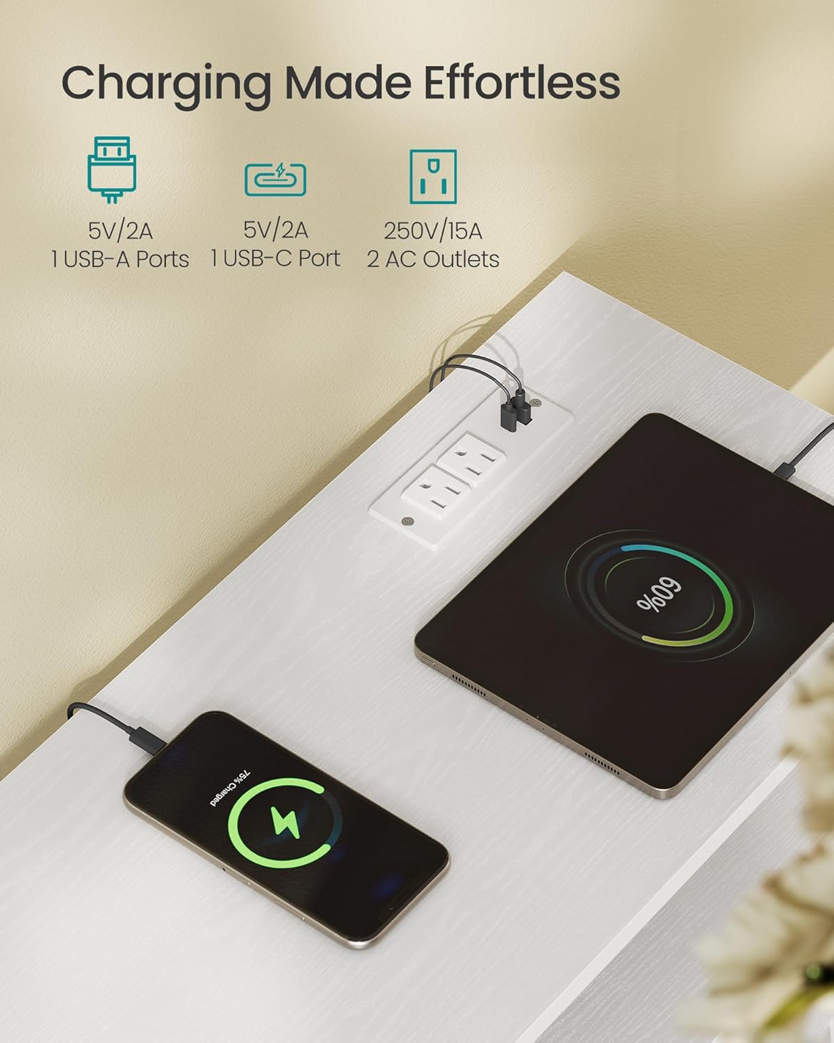 SONGMICS BELLAH Collection - Dresser for Bedroom with App-Controlled LED Lights and Charging Station, Chest of Drawers, TV Stand, 5 Drawers, Shelf, Modern, Cloud White ULGS723WH05S