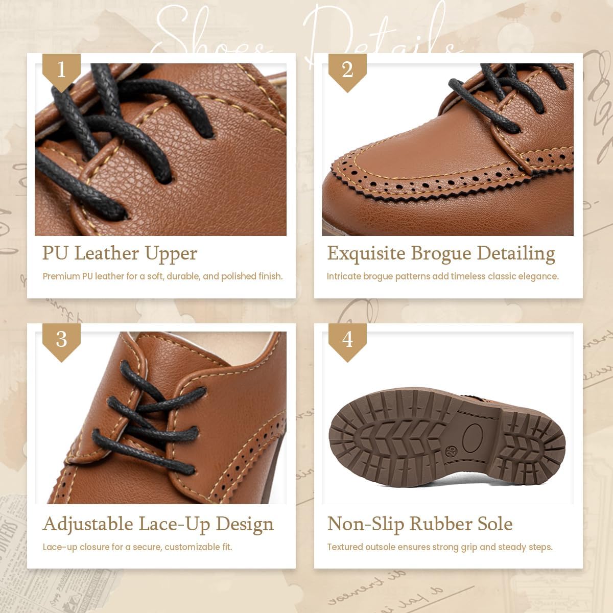 Meckior Toddler Boys Girls Dress Shoes Little Kid Classic Oxford Shoes Lace Up PU Leather Flats Wedding Church School Uniform Loafer Shoes