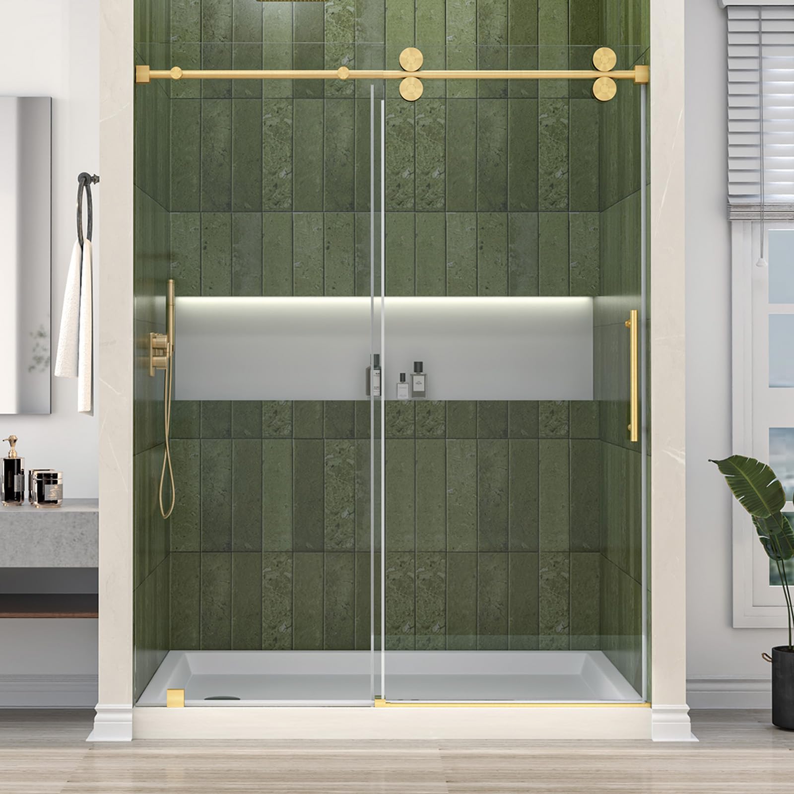 Photo 1 of Mainzel Frameless Sliding Shower Door, 56-60" W × 76" H, Shower Glass Door, SGCC-Certified 3/8" (10 mm) Tempered Glass, Double Sided Easy Clean,Walk-in Shower Door, Minimalist Style, Silver (factory sealed)