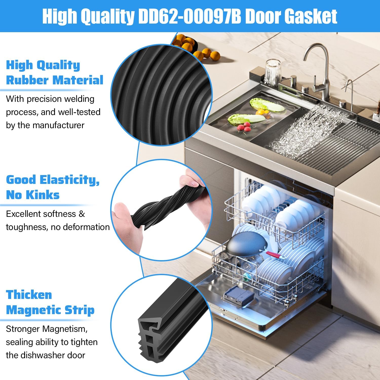 Upgraded DD62-00097B Dishwasher Gasket Door Seal Compatible with Samsung dishwasher parts,DD62-00097B Black Rubber Gasket Front Tub Seal Replacement DW80R995 DW80M9990 DW80M955 DW80J755
