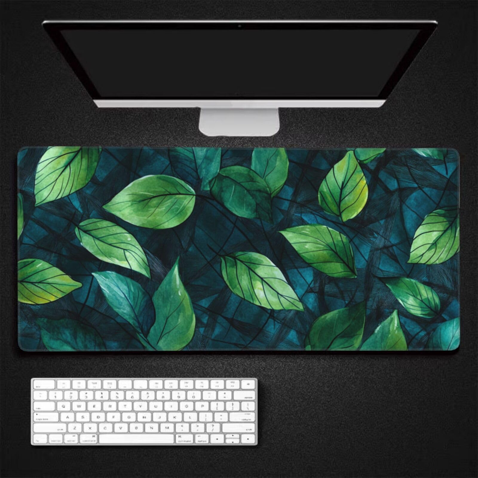 Tapis de Souris XXL 90 x 40 cm, Vert & Feuille Tapis de Bureau G673