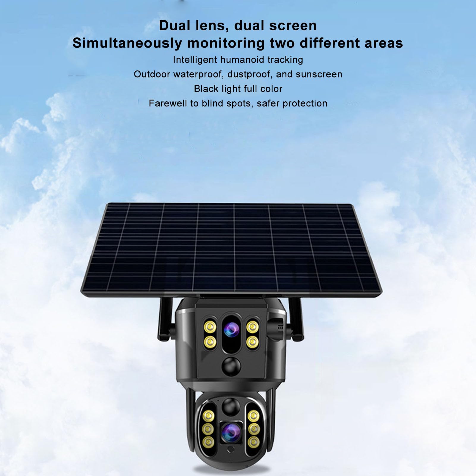 Cuifati 4K 8MP Solar Security Camera, 4G Podwójny Obiektyw Domowy Aparat, Kamera Zasilana Słonerem z pełną kolorą noktowizją, dwukierunkową Interkomem Głosowym, śledzenie Humanoidalne