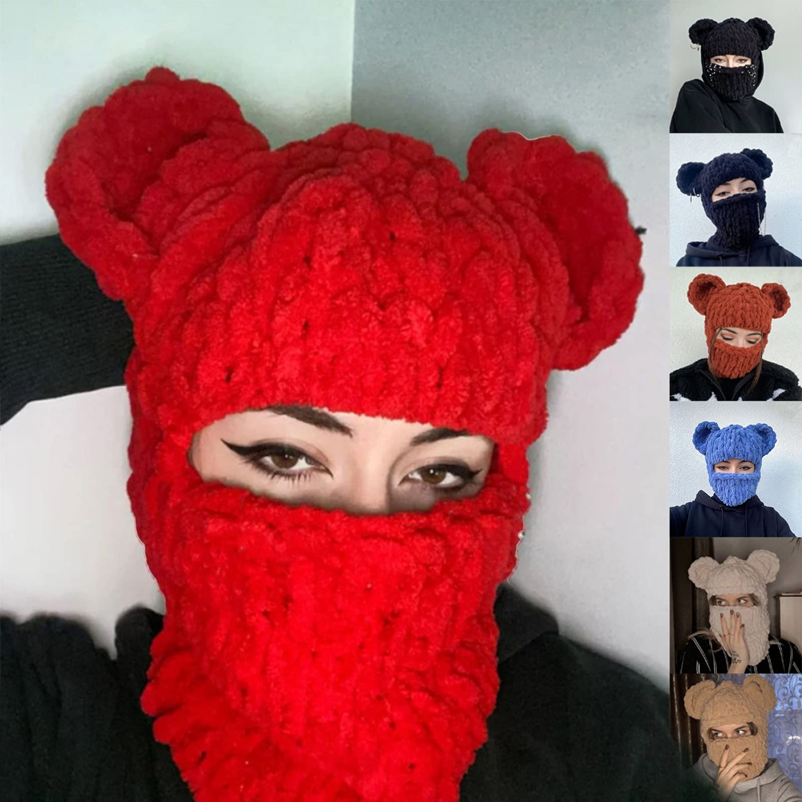 HeOTER Bear Ear Balaclava Bear Ear Hat Scarf Halloween Balaclava Funny Hooded e Mask Halloween Hat Masquerade