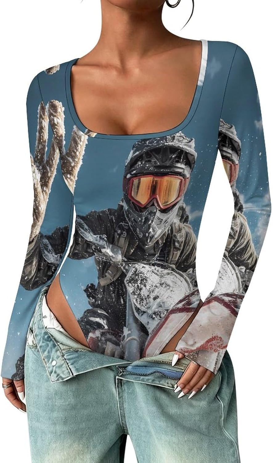 Motocross Dirt Bikees Women's Bodysuits Long Sleeve Top 5XL