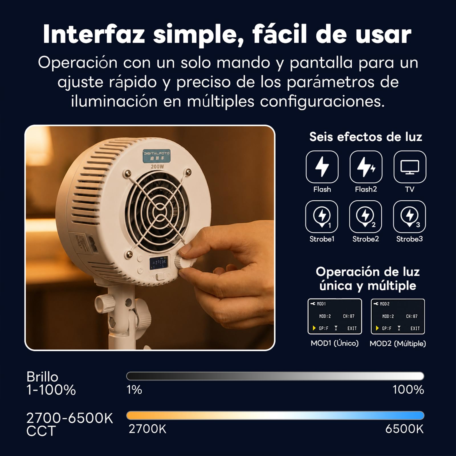 DF DIGITALFOTO Luz de video LED COB bicolor de 200 W, CRI 95+, 2700 K-6500 K, luz de relleno de fotografía regulable con soporte Bowens estándar, para retratos, fotografía de naturaleza muerta para
