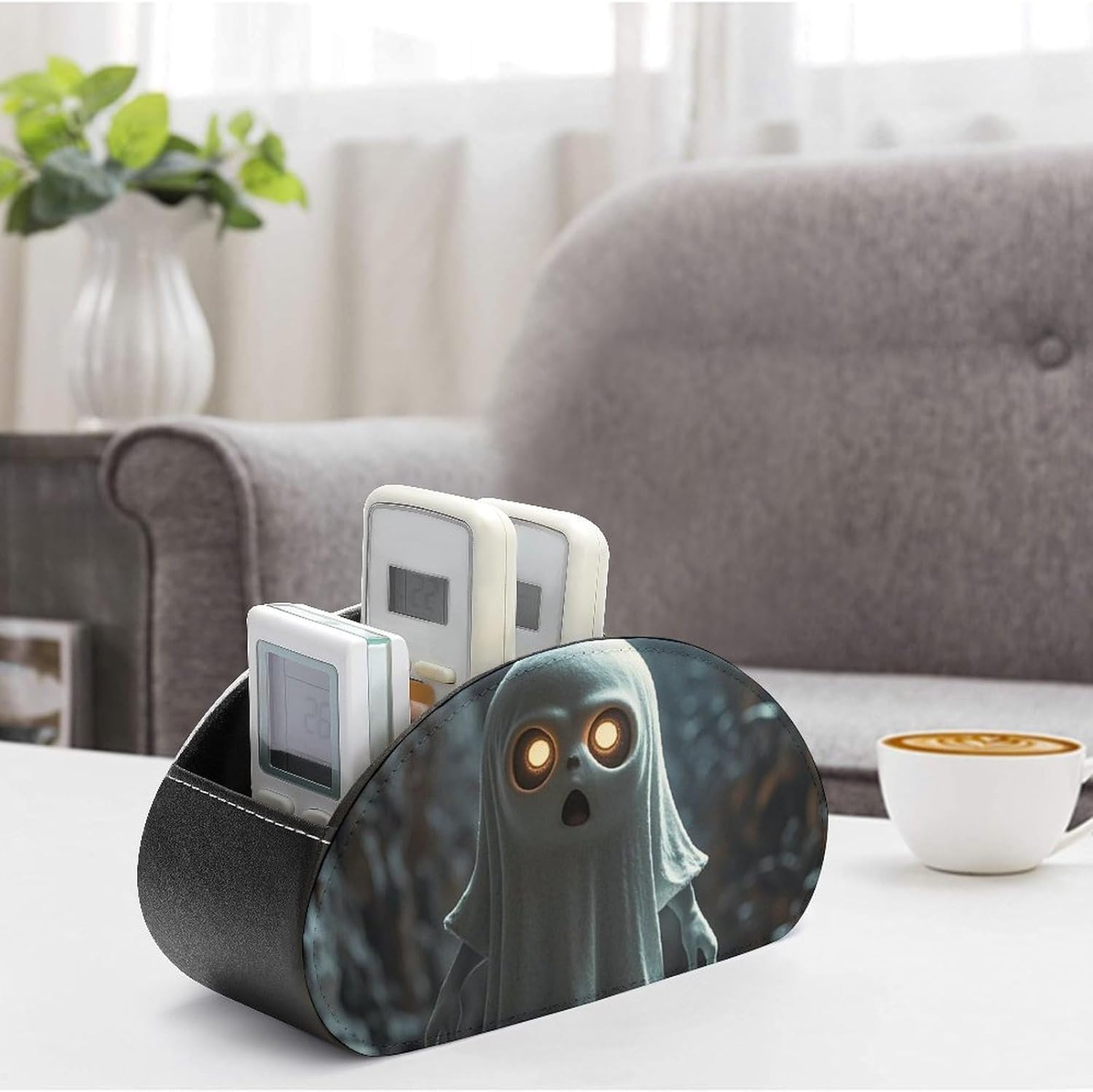 Ghost Imp Remote Control Holder, Leather TV Remote Caddy, Desktop Organizer, 5-Slot Storage Holder for TV/DVD/Accessories Stylish Desk Decor for Living Room, Bedroom, Office image 4