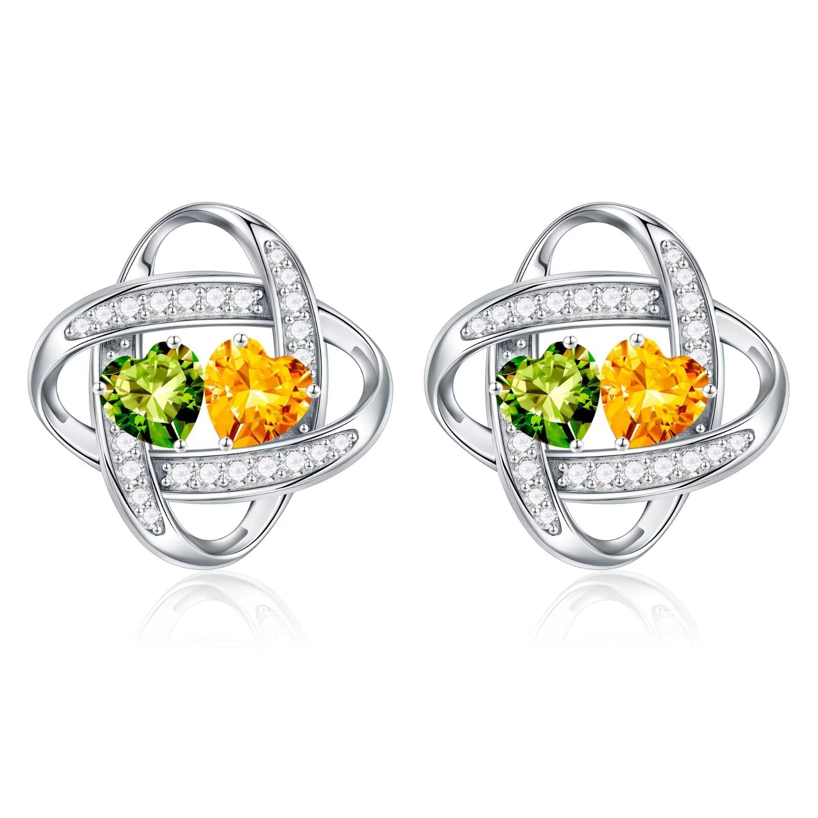 Iefil Double Birthstone Earrings for Women - 925 Sterling Silver Stud Earrings Anniversary Birthday Gifts for Women Jewelry