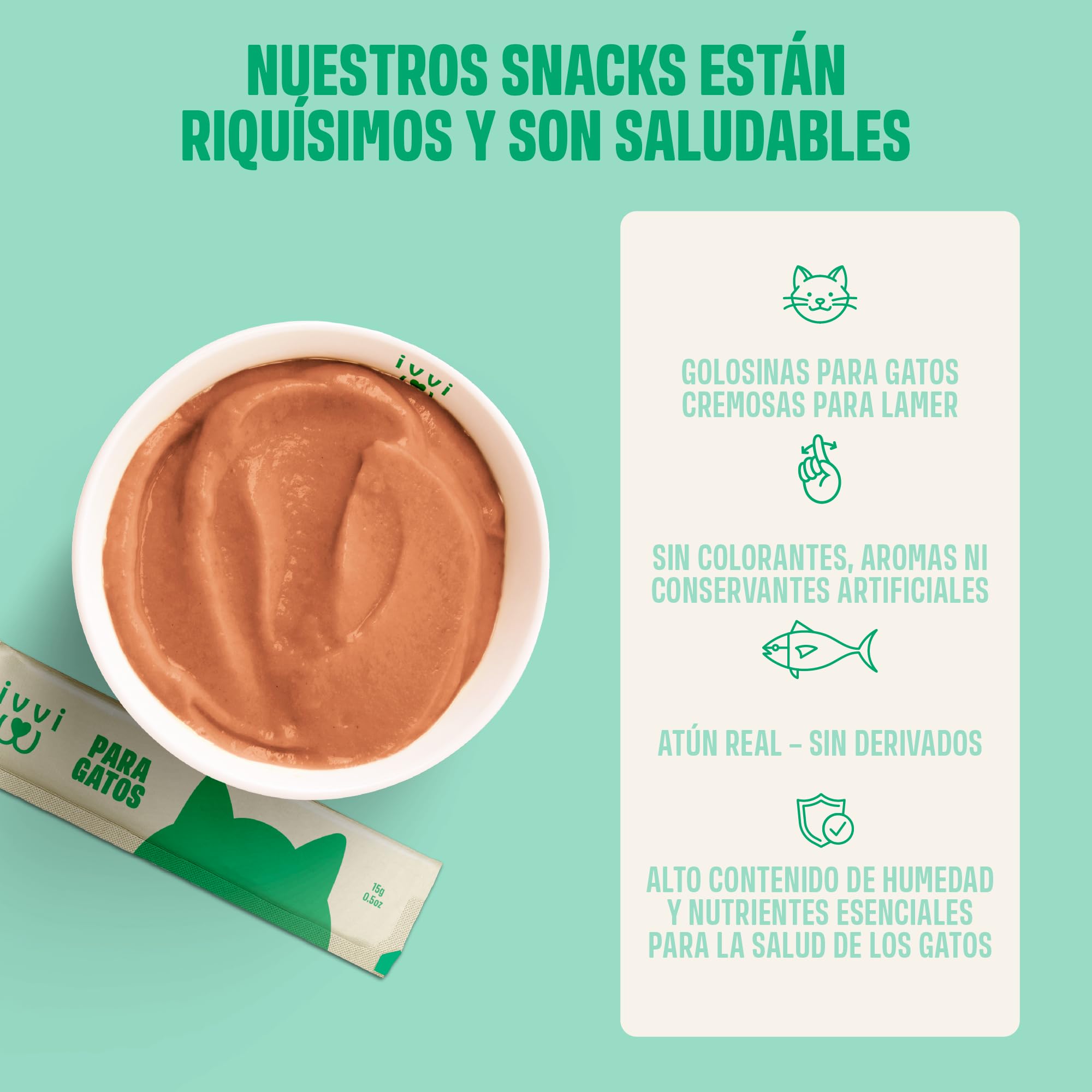ivvi Esencia Digestiva para Gatos – 30 Snacks Cremosos con Atún, Calabaza, Linaza y Postbiótico derivado de Probióticos – Digestión, Flora Intestinal y Bienestar – 450 g