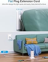 Vista 3 de Torre de regleta de alimentación con cargador inalámbrico, protector de sobretensiones de enchufe plano con cable de extensión de 6 pies, 12 tomas