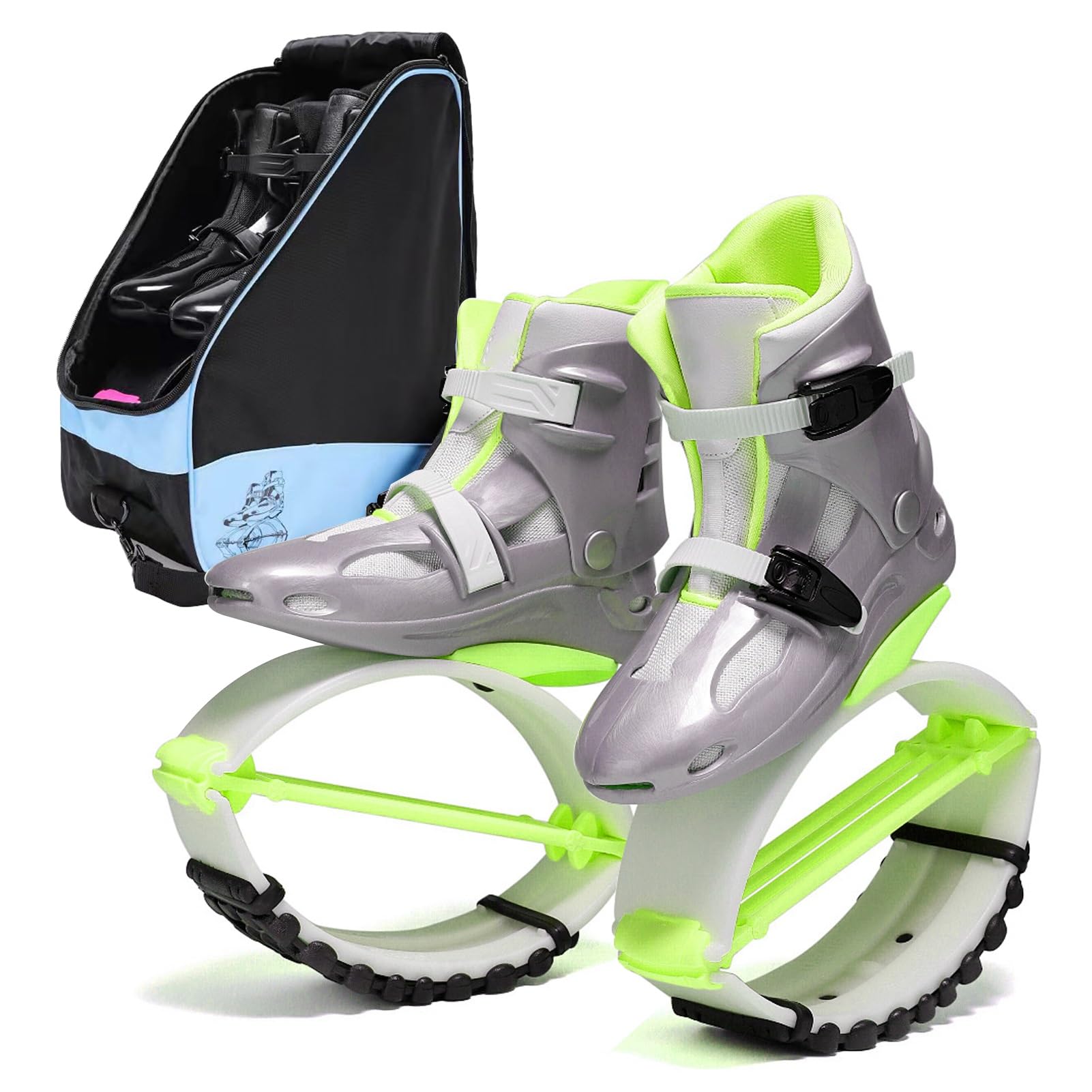 Stivali Rimbalzanti Scarpe da Salto A Canguro Stivali da Fitness per Giovani Adulti Scarpe da Rimbalzo da Allenamento per Saltare Scarpe da Luna Antiscivolo con Borsa da Viaggio(Silver,XL)