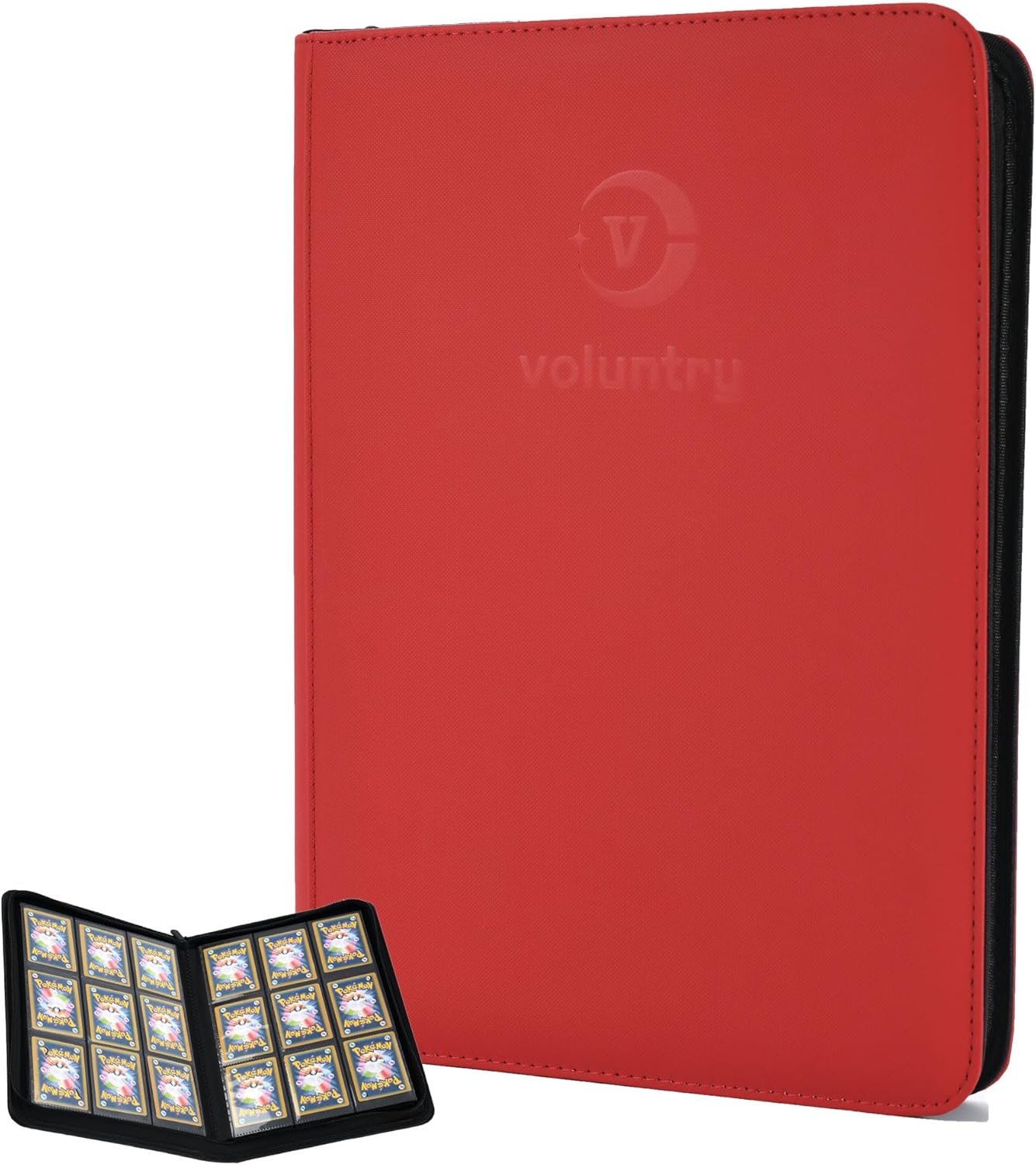 9 Pocket Zipper Card Binder - Ringless,9-Slot 20 Pages Trading Card Holder, Premium PU Leather, Waterproof Portfolio for Pokemon/TCG/Sports Cards, (35x26x4.2cm) (red)