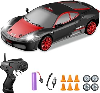 RC Drift Cars, 2.4Ghz 1:24 Remote Control Car 4WD High Speed Drifting RC Car with LED Light and Drift Tires Racing Toy Cars for Kids Boys Girls Adults(Black)