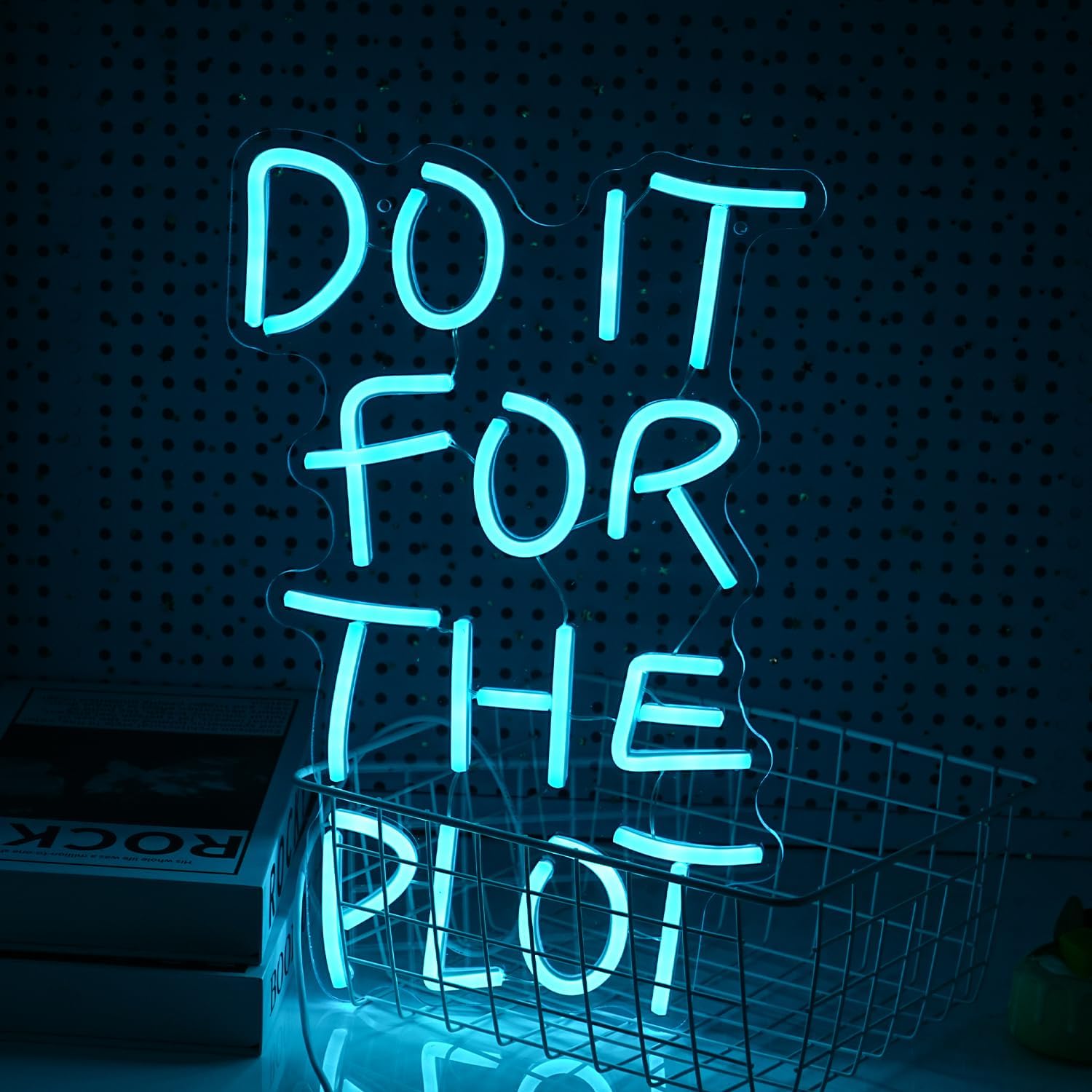 Do It For The Plot Neon Sign LED Ice Blue Letter Neon Lights for Wall Decor Dimmable USB Powered Neon Light Up Sign for Bedroom Office Party Wedding Bar Decoration Gifts for Friend (16.5”*12.6”)