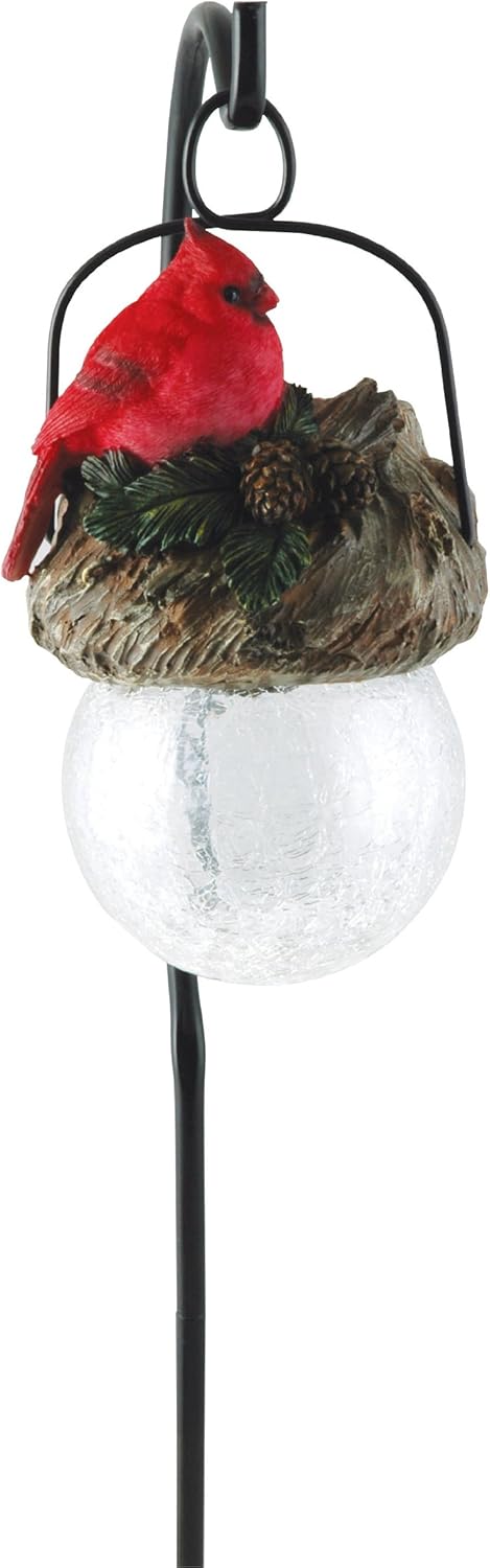 Moonrays 92260 Cardinal-Bird Sits on Hanging-Glow-Ball Solar Light, Garden Art, Cardinal Pendant Shape