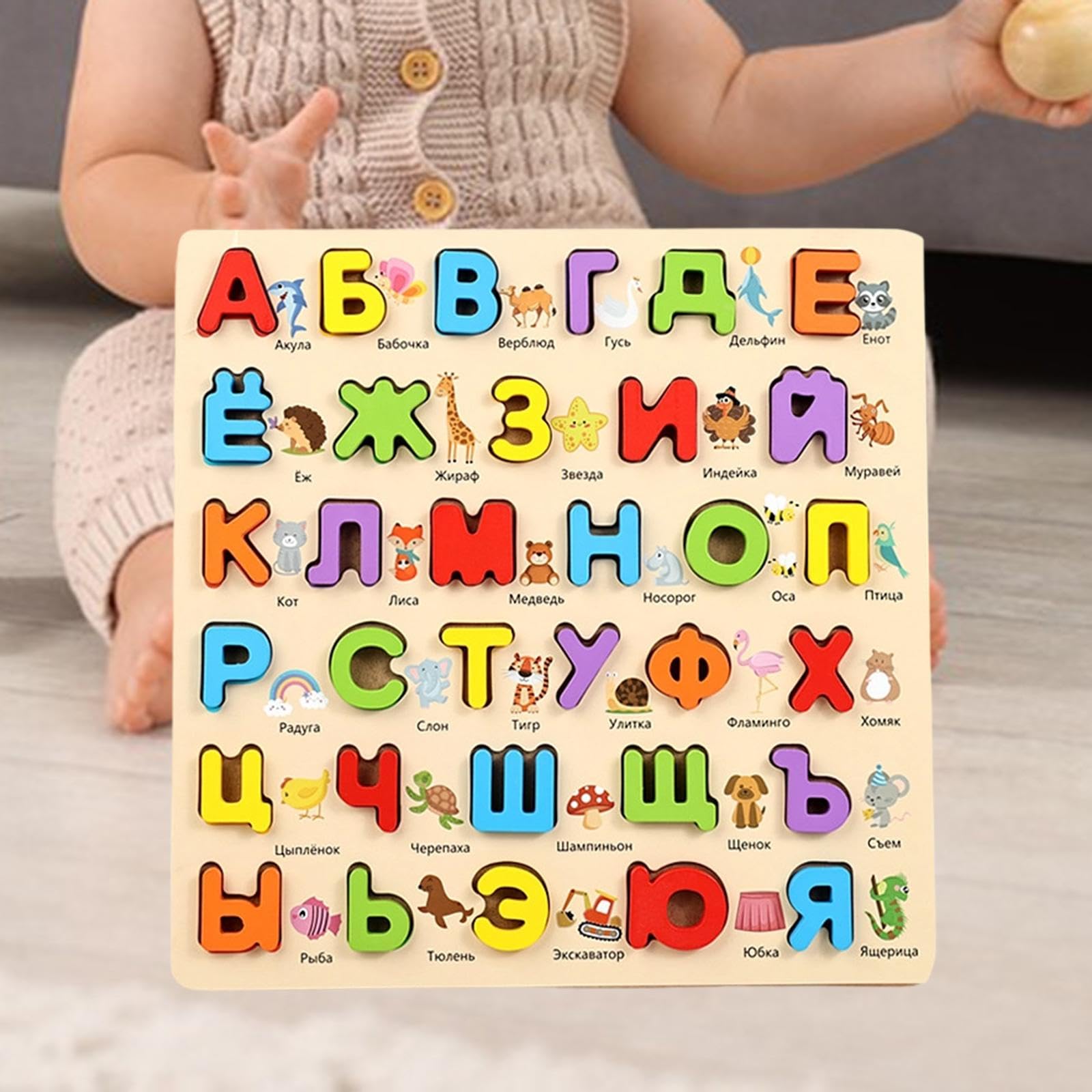 Milageto Russisches Holzpuzzle mit Tiermotiven – Lernspielzeug