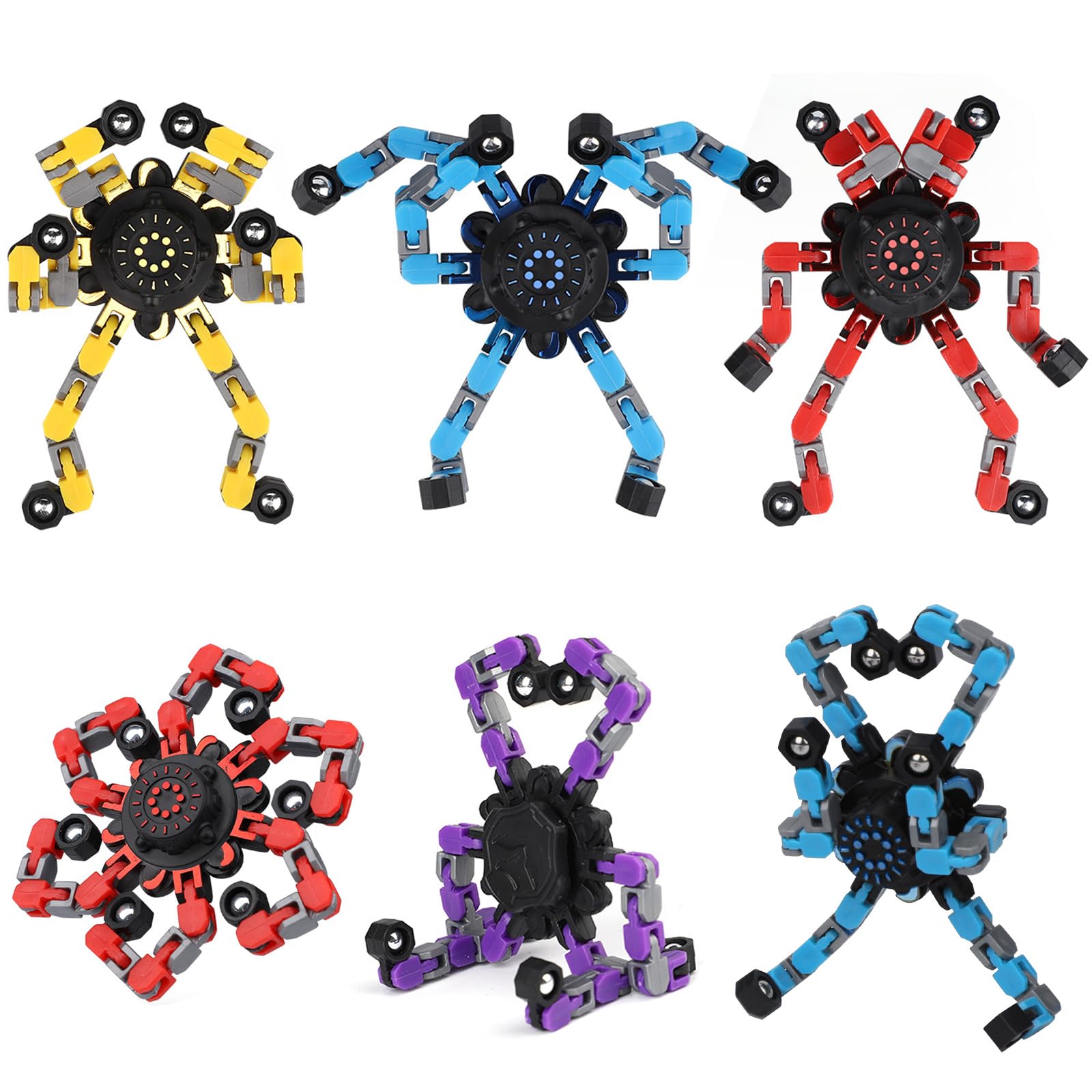 6Pack Deformation Roboter Fidget Spinner Spielzeug für Kinder Erwachsene, DIY Transformator Mechanische Kette Fingertip Spielzeug Novely Gyro Geschenke für Klassenzimmer Ostern