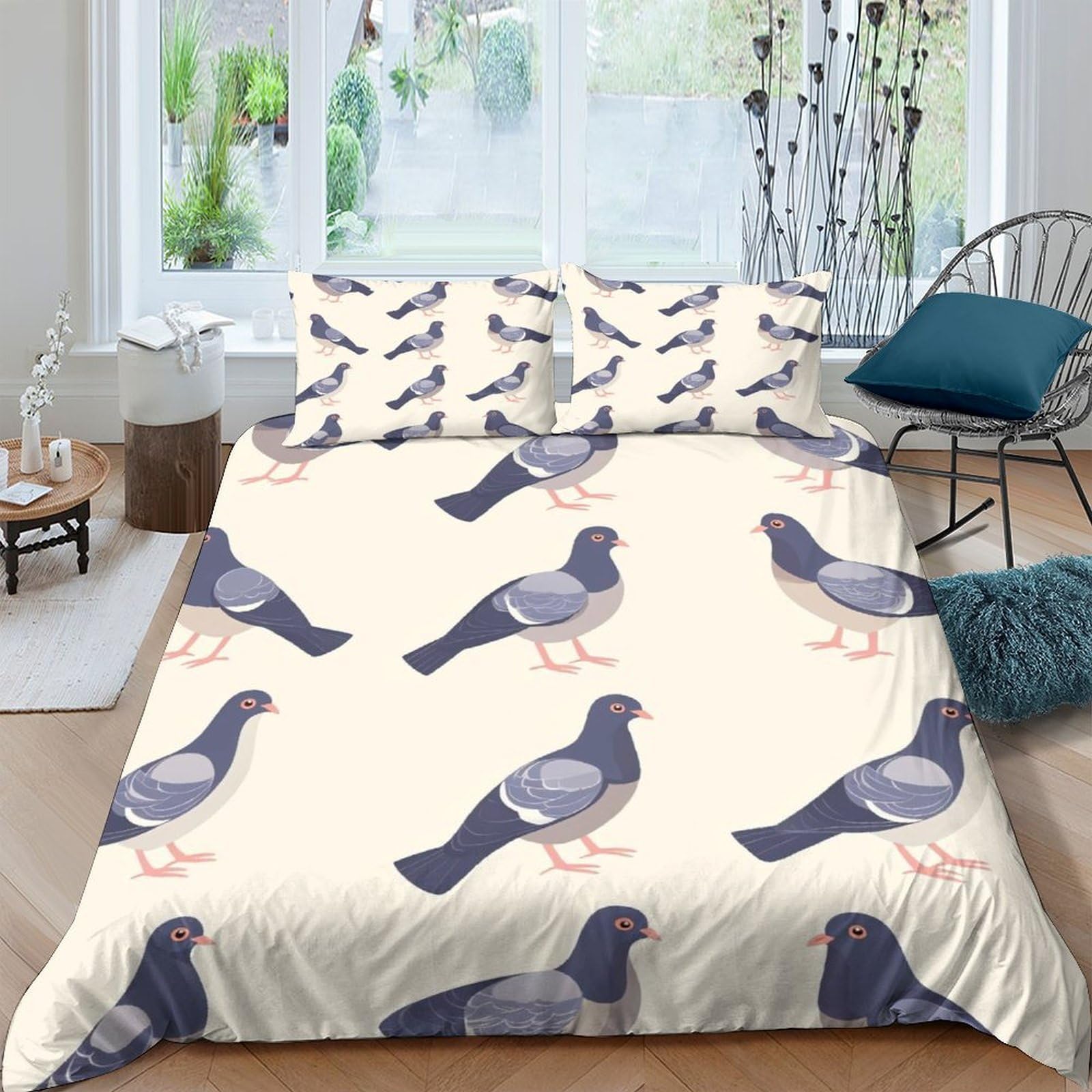 Ctjqhvkz Style-8 3D Printed Pigeon Pattern Fitted Sheet Microfiber Soft Anti-Slip Bedroom Decor Bird Bed Cover For Home Guest Room Single（135X200cm）