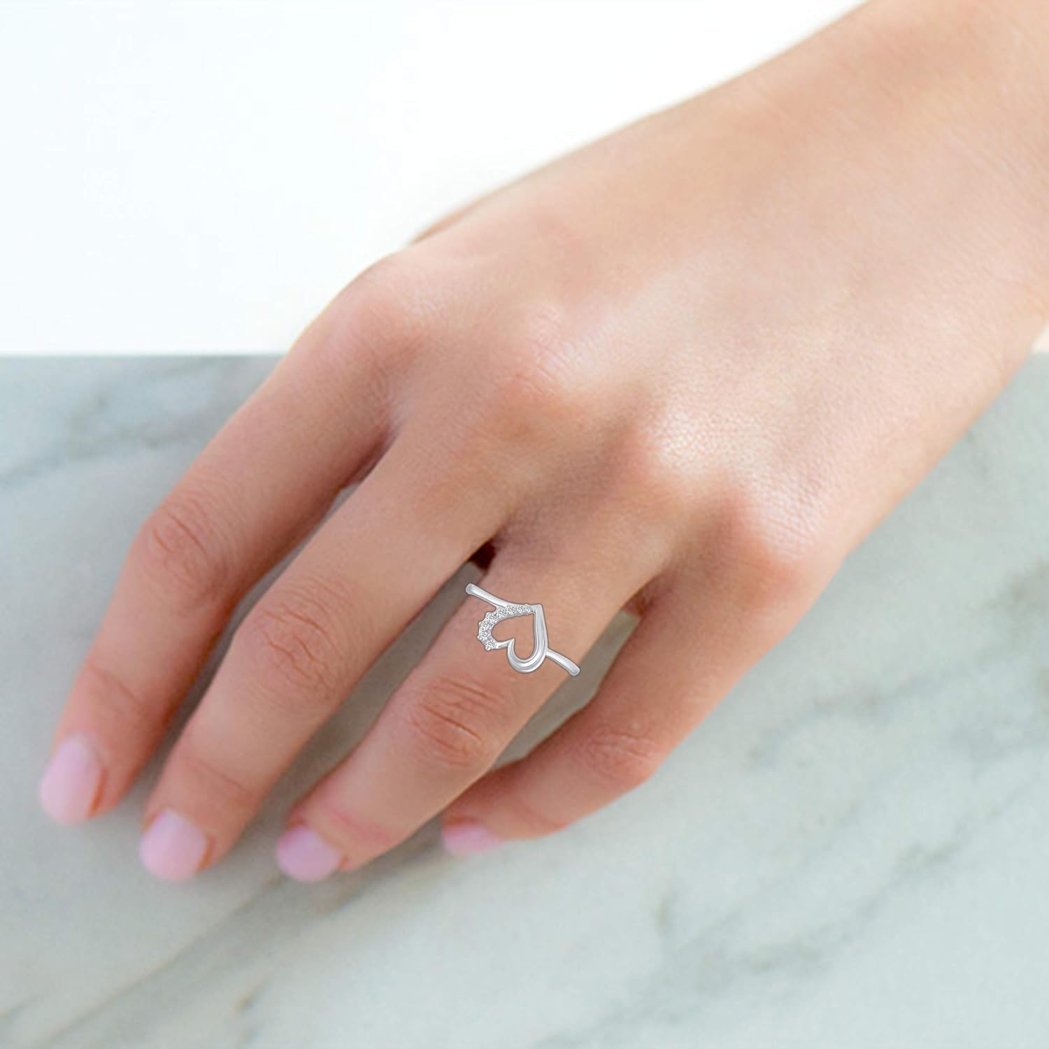 Open Heart Pave Wave Ring 1/10 Carat tw Cubic Zirconia in 925 Sterling Silver