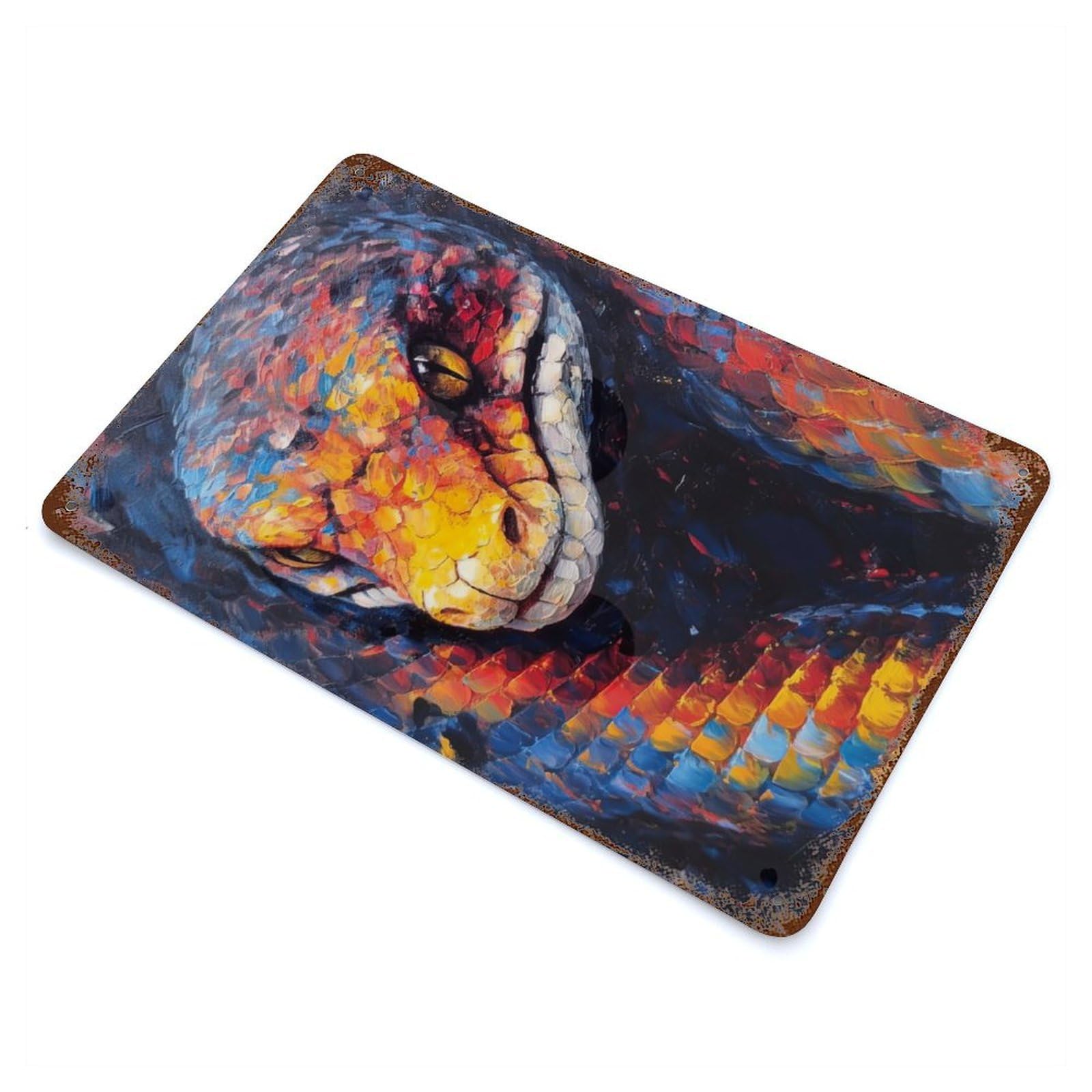 Palette Snake Painting Aged Metal Wall Plaque 11.8"x7.9", Industrial Home Decor for Pub, Kitchen And Man Cave Decor