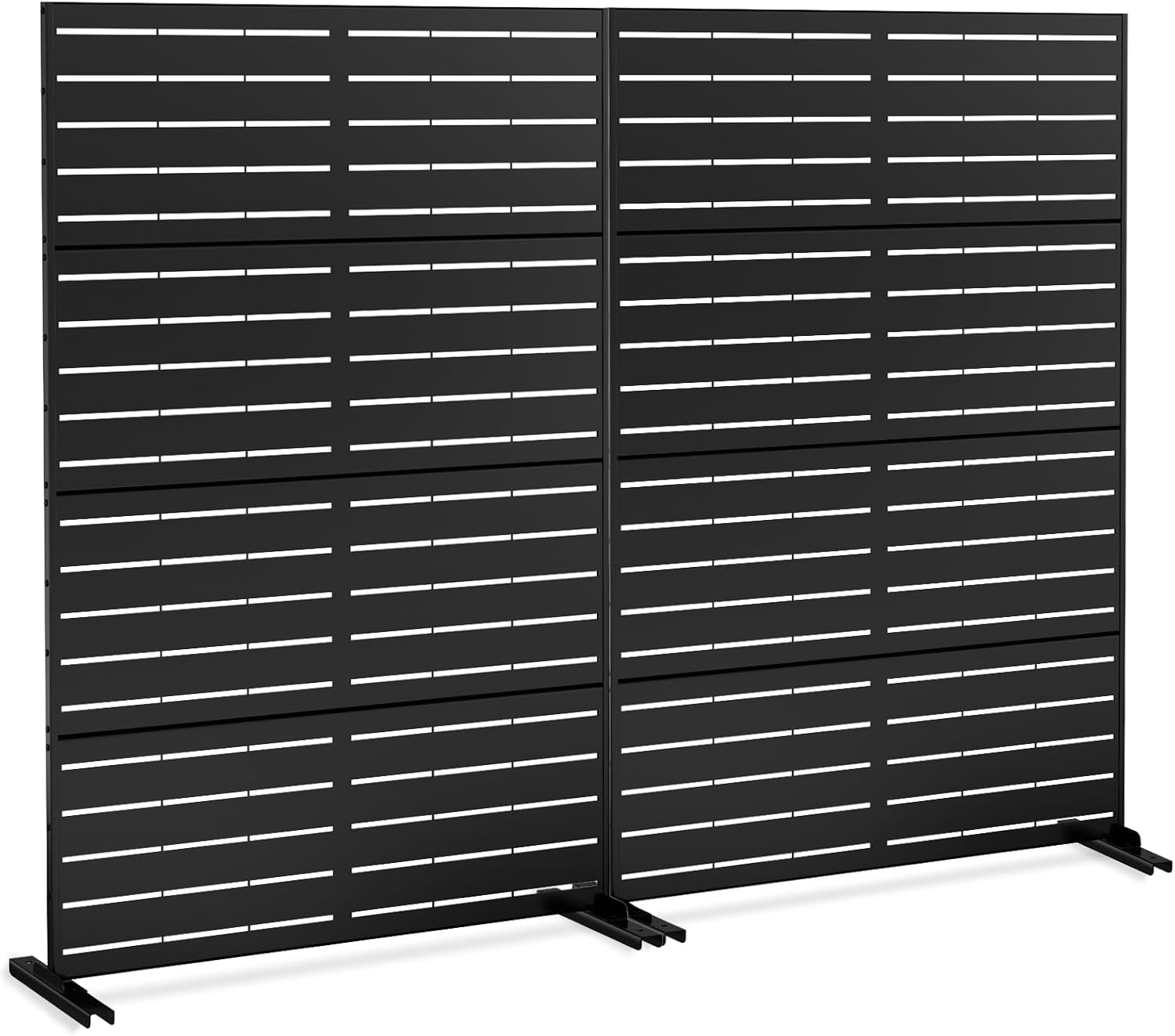 2Pack Metal Outdoor Privacy Screen, 71" H X 45.7" W Freestanding Rustproof Louvered Fence Panel for Patio, Garden, Balcony, AC Unit Cover, Trash Can, Modern Decorative Divider, Black