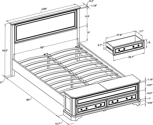 T4TREAM Farmhouse Queen Bed with Headboard and Storage Bench, Rustic Wood Platform Bed with 64" Storage Chest w/ 4 Large Storage Drawer, Light Rustic Oak thumbnail 2