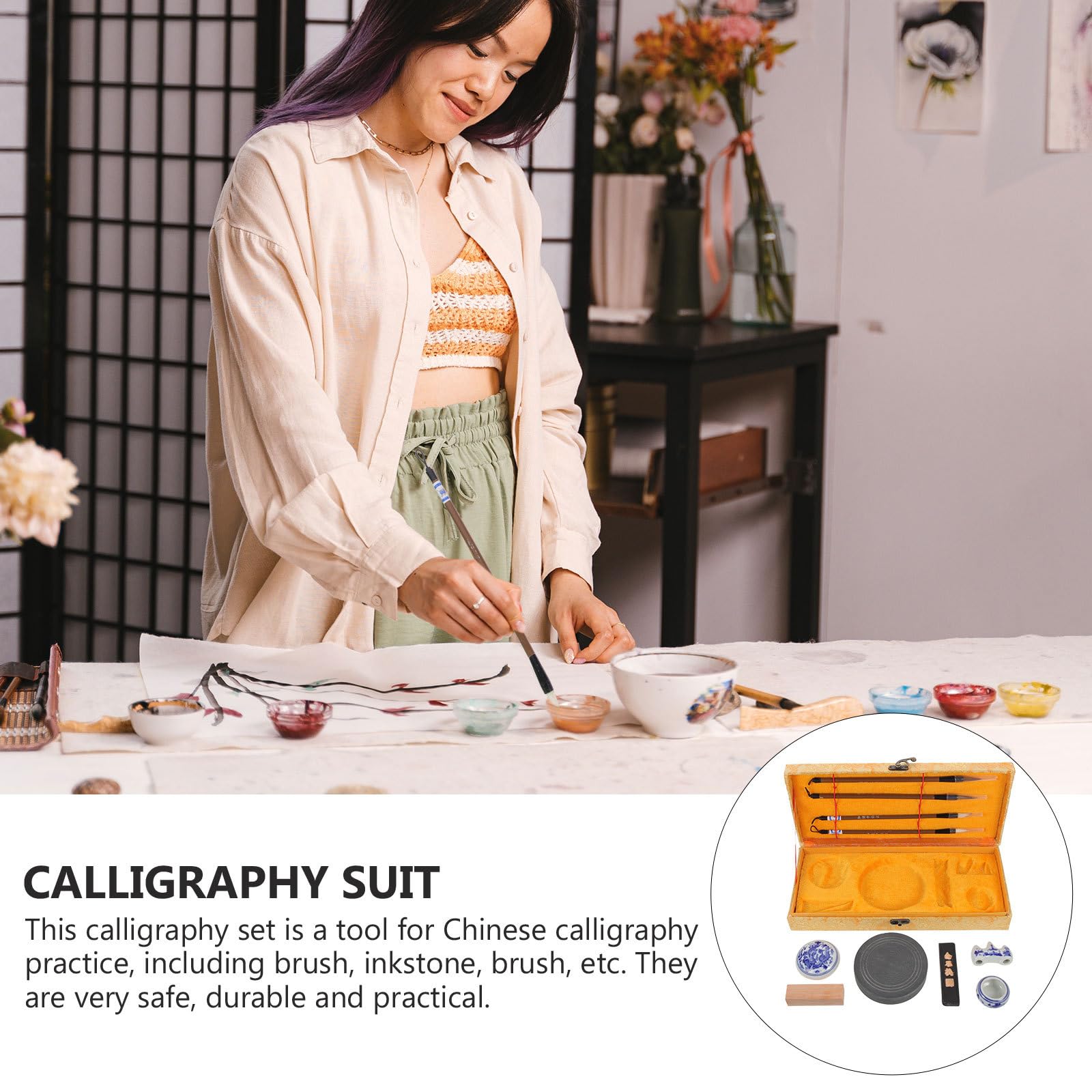 Kalligraphie mit Professionellem Schreibpinsel Robustem Tuschestein und Zeichenpapier Traditionelles Chinesisches Schreibwerkzeug für Künstler Schüler und Anfänger zum Üben und